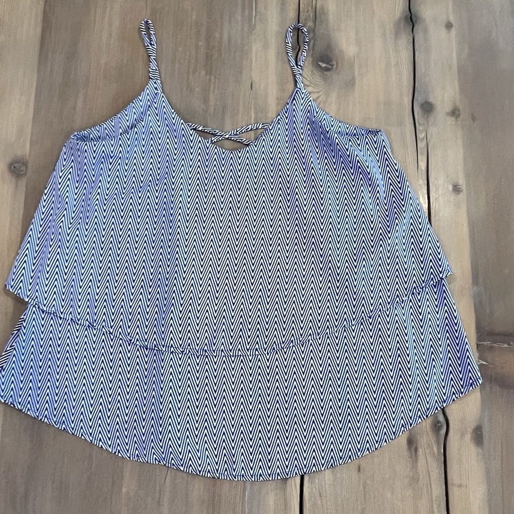 Miami Blue Chevron Shirt Overlay Crossed Back Spaghetti Straps Scoop Neck Small